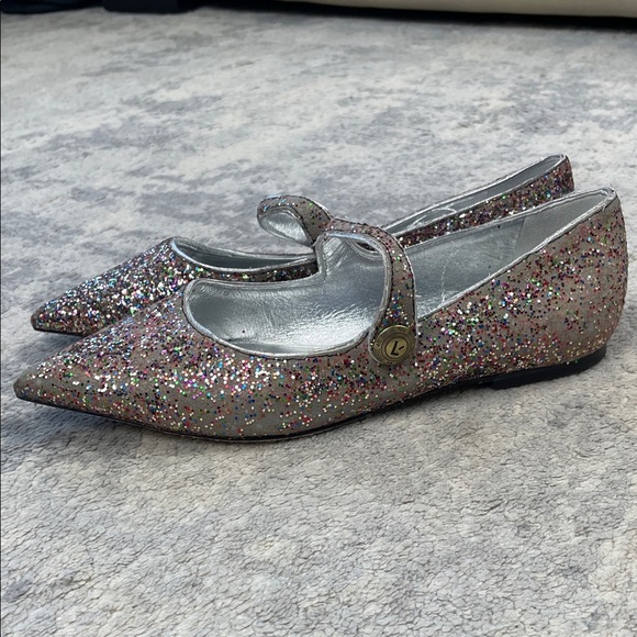 Larroude Carroline Flat Glitter Mary Jane Party Pointed Toe DEFECT Sz 7.5 - Picture 4 of 15